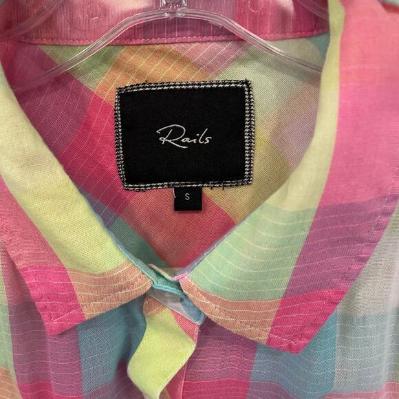 Rails Taylors Gauze Button Down Neon Blouse Sz S - Picture 3 of 11